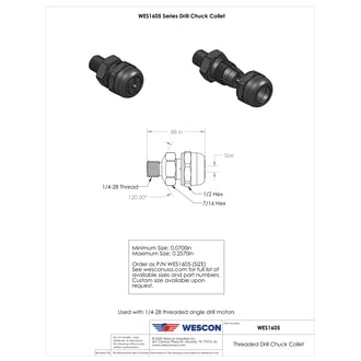 WES1605-1700 Wescon 1605 1/4"-28 Threaded Drill Chuck Collet - Size 0.1700in