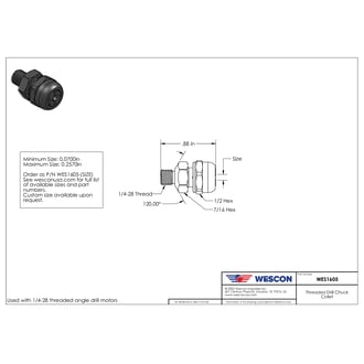 WES1605-10 Wescon 1605 1/4"-28 Threaded Drill Chuck Collet - Size #10 .1935 in