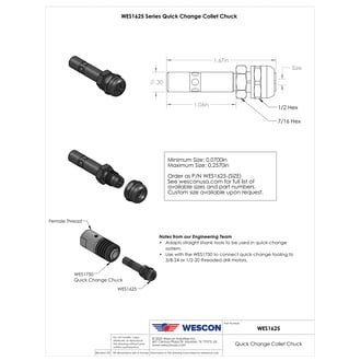 WES1625-10 Wescon 1625 Quick Change Collet Chuck - Size #10 (0.1935in)