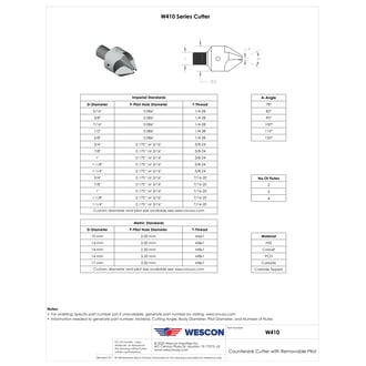 W4100008 HSS Countersink Cutter, 100° 17 mm Body