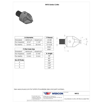 W410000A Countersink 0.125 inch 90 14 mm PCD
