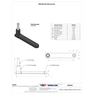 WES960 Pancake Drill Attachment 1/4 Round Shaft Straight 3.05 in Offset