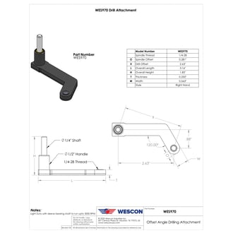WES970 Pancake Drill Attachment 1/4 Round Shaft Right Hand 2.63 in Offset
