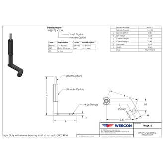 WES975-HX Pancake Drill Attachment 1/4 Round Shaft Right Hand 2.63 in Offset