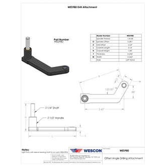 WES980 Pancake Drill Attachment 1/4 Round Shaft Left Hand 2.63 in Offset
