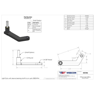 WES980-QC Pancake Drill Attachment Quick Change Shaft Left Hand 2.63 in Offset