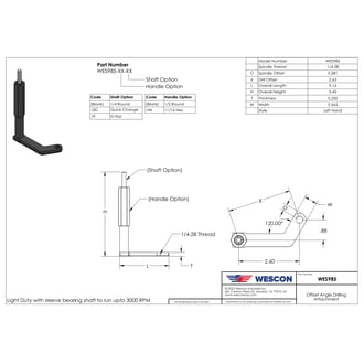 WES985-QC Pancake Drill Attachment Quick Change Shaft Left Hand 2.63 in Offset