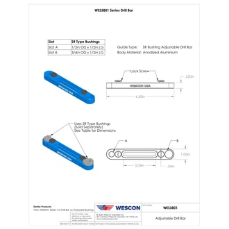WES5801 Wescon WES5801 SR Type Adjustable Drill Bar - 1/2" and 3/4" Double Ended Bushing