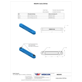 WES5901 Wescon WES5901 Threaded Type Adjustable Drill Bar - 3/8-16 and 1/2-13 Double Ended Bushing