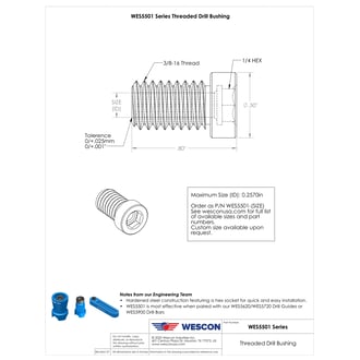 WES5501-19 Wescon 5501 Drill Bushing - 3/8-16 Thread - Size #19 (0.1660in)
