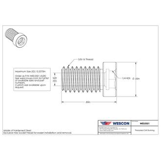 WES5501-1250 Wescon Model 5501 Threaded Drill Bushing - 3/8-16 OD Thread - Size 1/8 (0.1250in)