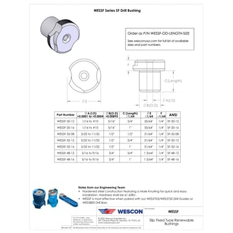 WESSF-32-16-M287 Wescon WESSF Slip/Fixed Renewable Drill Bushing - OD 1/2" - Length 1" - Size 2.87mm