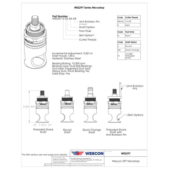 WES297-IN-TS Wescon 297 Stainless Steel Microstop - 1/4-28 - 1/2" Cutter Capacity - Internal Thread Skirt - Nylon Foot