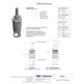 WES397-SIN-QC Wescon 397 Stainless Steel Microstop - 1/4-28 - 7/16" Cutter Capacity - Slotted Internal Thread Skirt - Nylon Foot