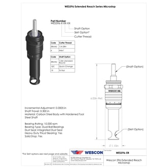 WES596-ER5 Wescon 596-ER Extended Reach - 1/4-28 - 3/8" Cutter Capacity - 2.75 in Length 3/8 in Cutter Capacity