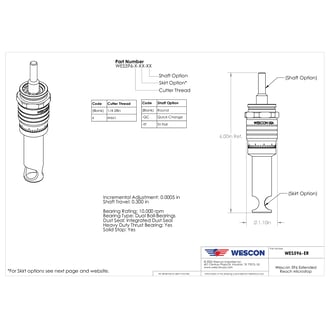 WES596-ER6 Wescon 596-ER Extended Reach - 1/4-28 - 5/8" Cutter Capacity - 2.75 in Length 5/8 in Cutter Capacity Skirt
