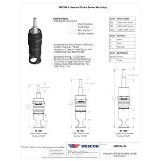 WES596-ES-500 Wescon 596-ES Extended Stroke Microstop - 1/4-28 - 5/8" Cutter Capacity - Straight