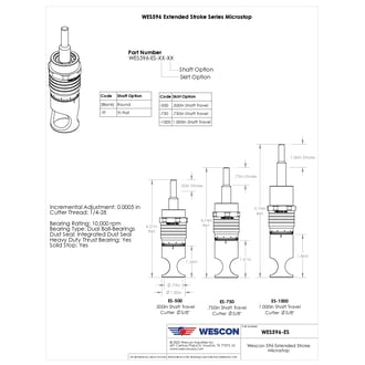WES596-ES-1000 Wescon 596-ES Extended Stroke Microstop - 1/4-28 - 5/8" Cutter Capacity - Straight Skirt