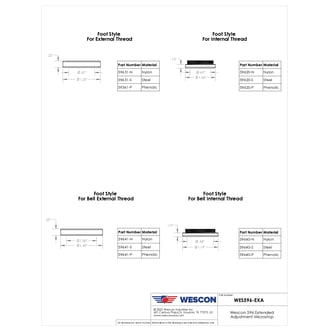 WES596-EXA-S2L Wescon 596-EXA Extended Adjustment Microstop - 1/4-28 - 3/4" Cutter Capacity - 2-Leg Skirt