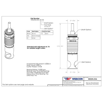 WES596-EXA-F-QC Wescon 596-EXA Extended Adjustment Microstop - 1/4-28 - 3/4" Cutter Capacity - Flanged Skirt