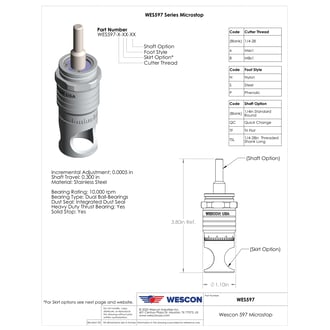WES597-EP Wescon 597 Stainless Steel Microstop - 1/4-28 - 3/4" Cutter Capacity - External Thread Skirt - Phenolic Foot